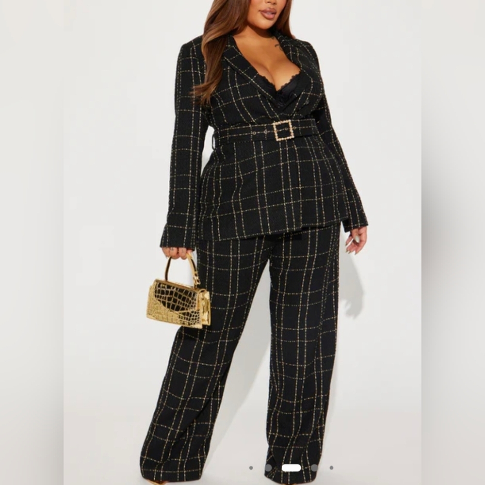 Fashion Nova Black and Gold Checkered Pantsuit